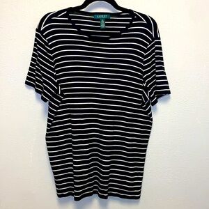 Lauren Ralph Lauren Plus Size Black and White Striped Scoop Neck Casual Top 3424